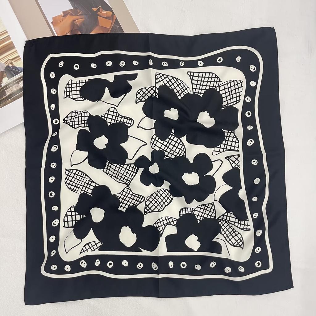 New Handmade Printed Flower Square Scarf Small High-end Versatile Sunscreen Scarf Thin Decorative Scarf for Women