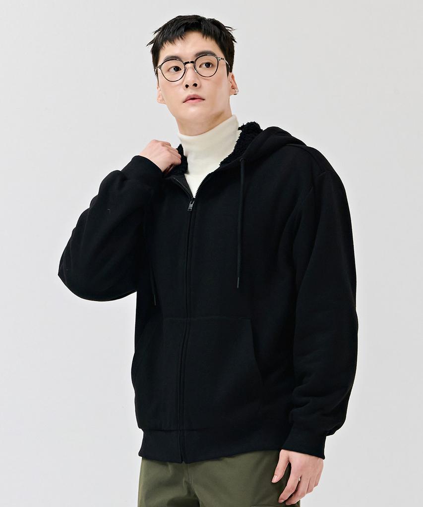 Chasecult Unisex Boa Lined Zip-Up Hoodie - Black
