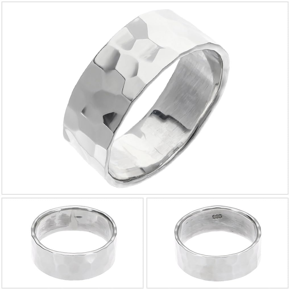 [Shinjuku Gin no Kura] Hammered Flat Sterling Silver 925 Ring, Size 23, Men's, Hammered, Simple Pattern, Mirror Finish, Reflective, Plain