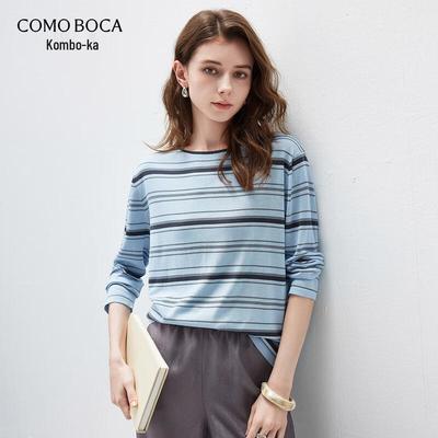 Komunboca Women's Lyocell Tencel Striped Long-Sleeve Knit Top