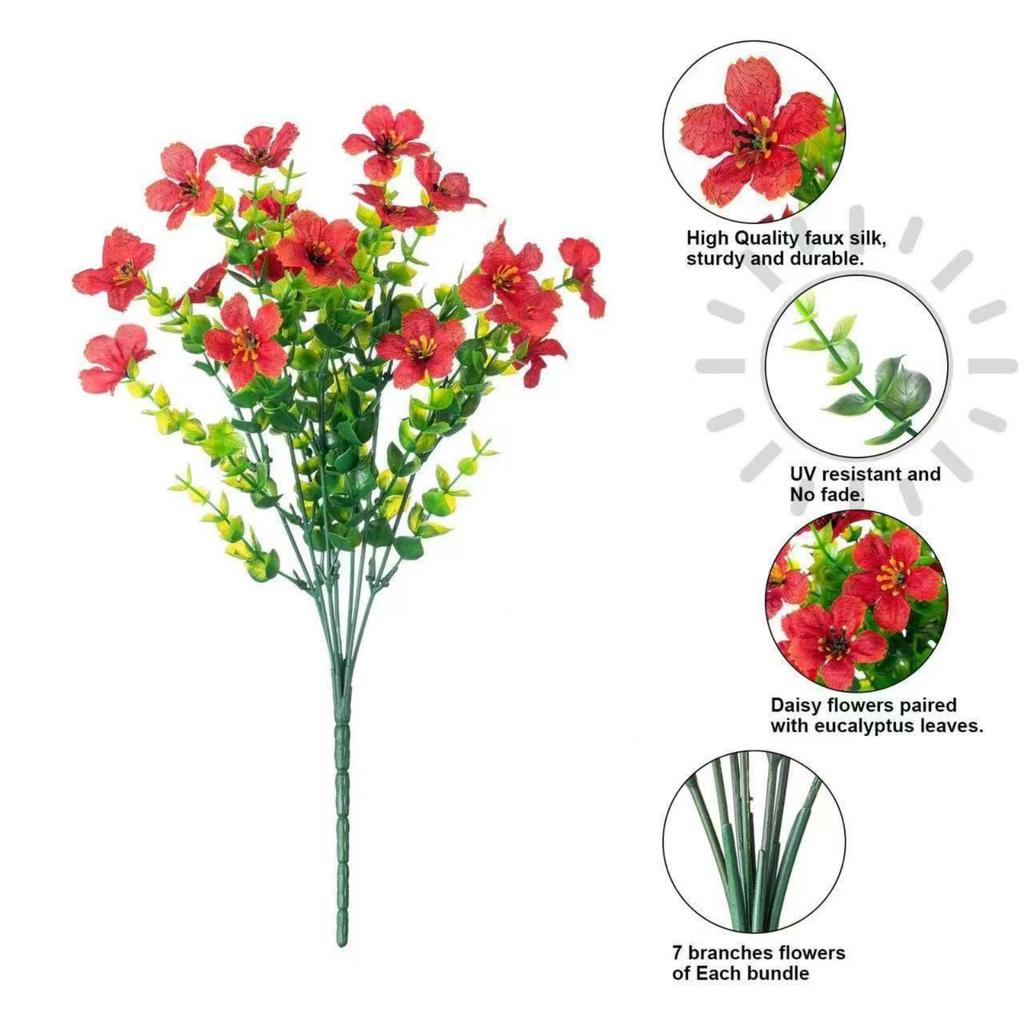 Outdoor Artificial Flowers Fake Plants Artificial Outdoor Greening Morning -UV Plastic Shrubs Decoration