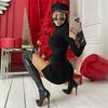 Street Shoulder Padded Slim Slit Party Sexy Dress Women Autumn Long Sleeve High Neck Temperament Casual Dresses Women Elegant Black Short Dress 25826