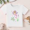 Kids Summer Crew Neck Short Sleeve T-Shirt with Cartoon Mermaid Print