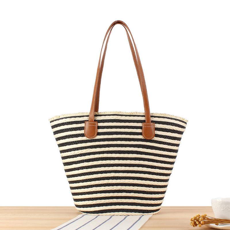 

Women s Striped Woven Beach Tote - Large Capacity for Commuting & Vacation