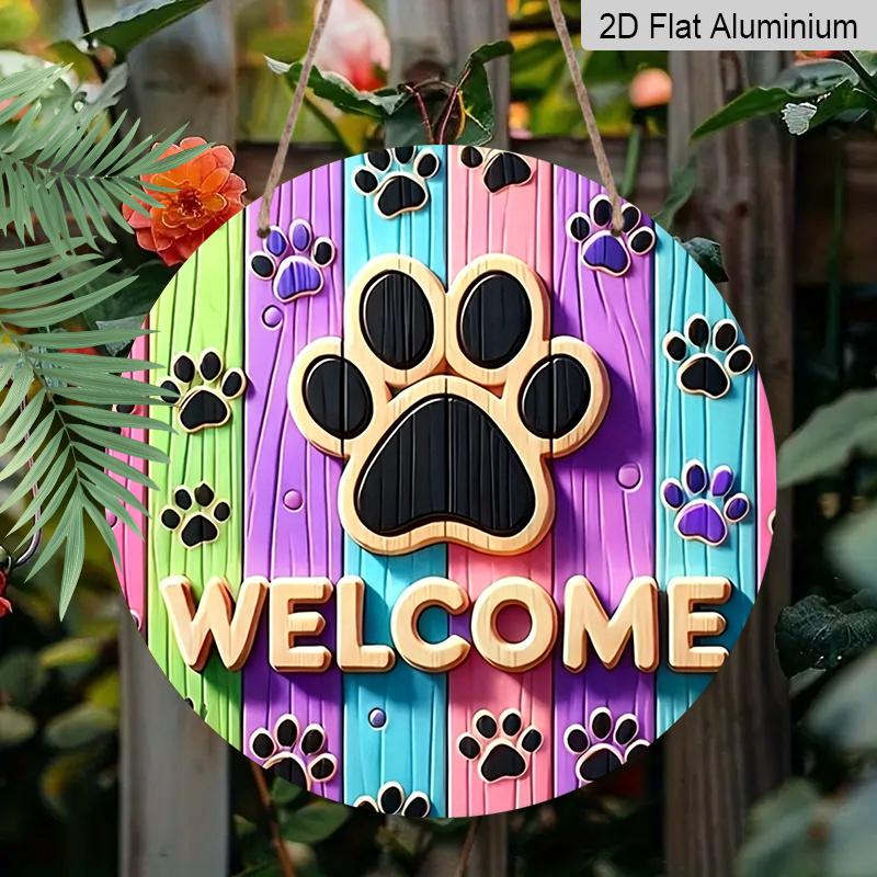 [Paw Print Welcome Sign] 2D Flat, 1pc Bohemian Style Paw Print Welcome Sign - Pre-Drilled for Hanging, Versatile Home Bar Decor, No Electricity