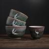 Handmade Stoneware Tea Cup Kiln Fired Retro Style Ceramic Mug Crane Design Personal Teaware for Host Gift Kitchen Dining Use