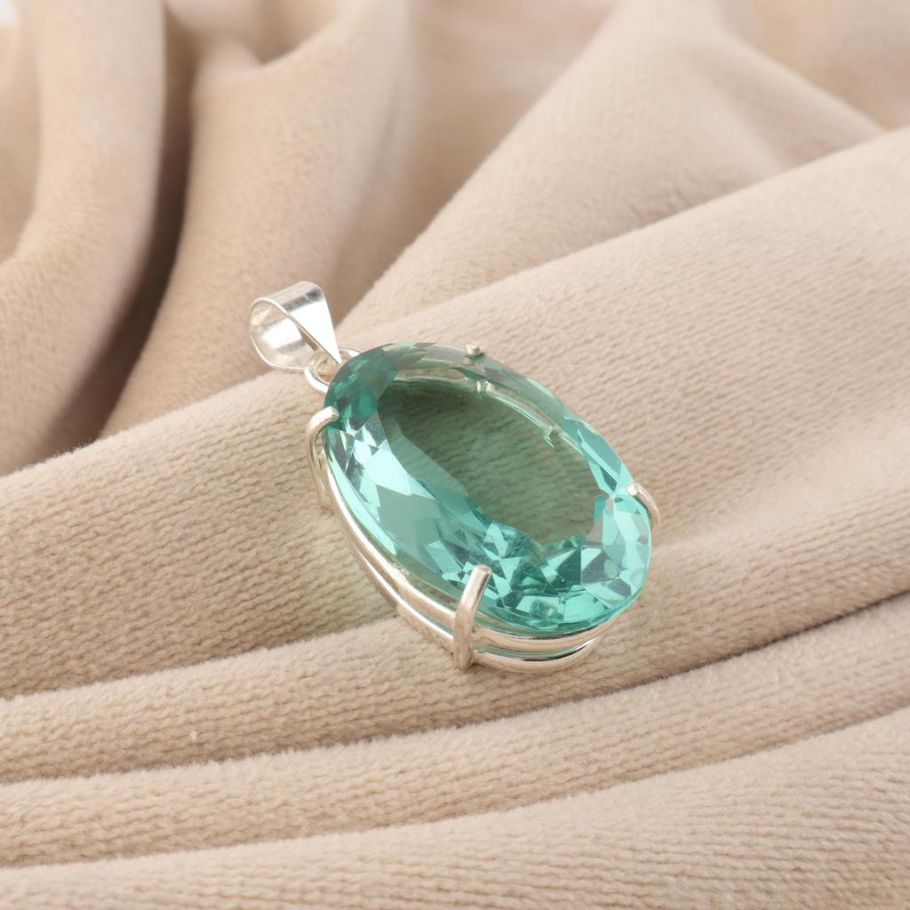 Green Apatite Gemstone Silver Pendant, 925 Sterling Silver Handmade Pendant, Silver Jewelry For Mother/Wife PP-64-2