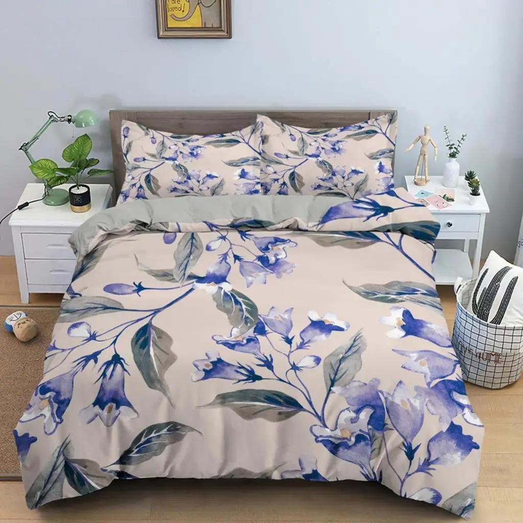 Klassische Bettbezug-Sets mit Blumenmuster, Blau und Gold, King-, Queen-, Full- und Twin-Doppelbettbezüge, Kissenbezüge, Bettwäsche-Set, 260 x 220 cm