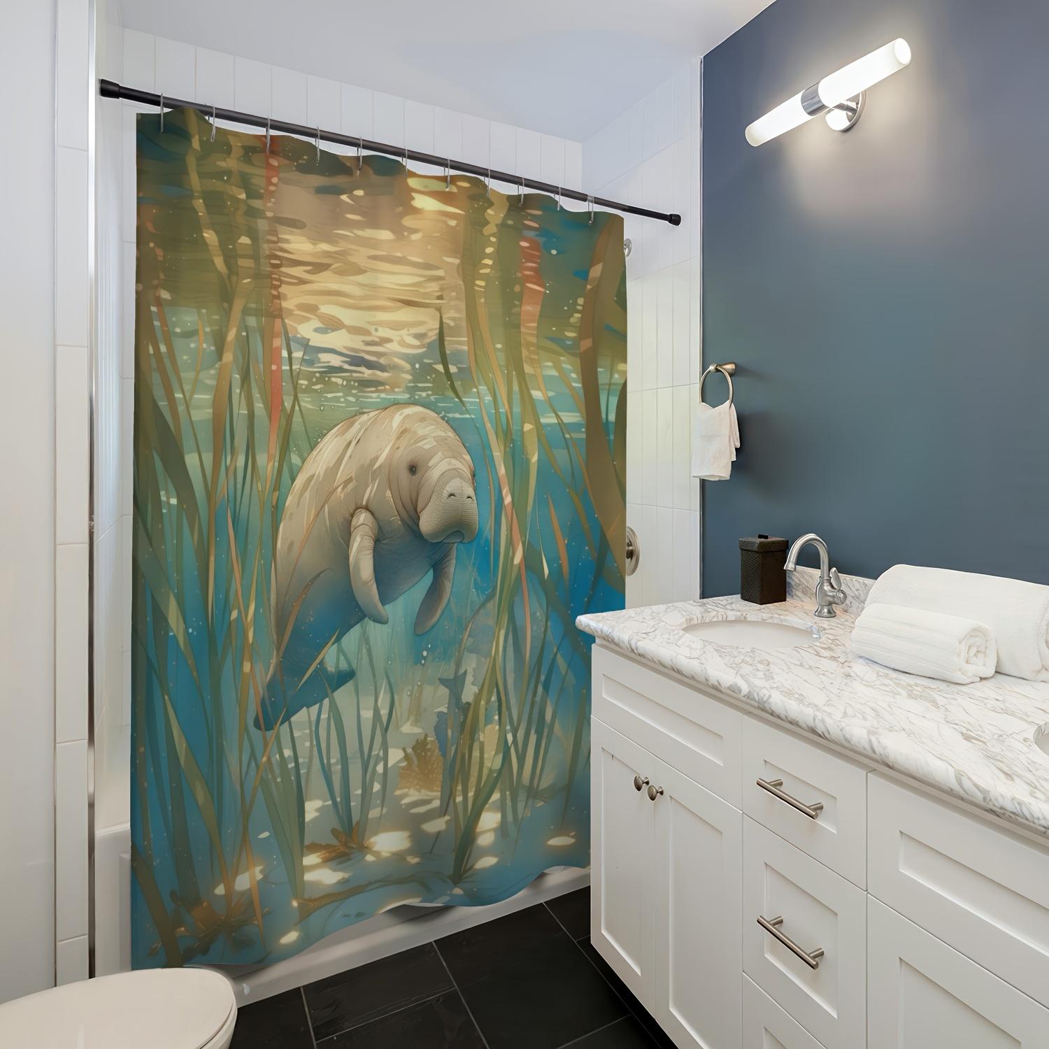 Waterproof Shower Curtain With A Serene Manatee In Seagrass Design For An Ocean Inspired And Relaxing Bathroom Atmosphere W60H190(CM)-1 Pcs