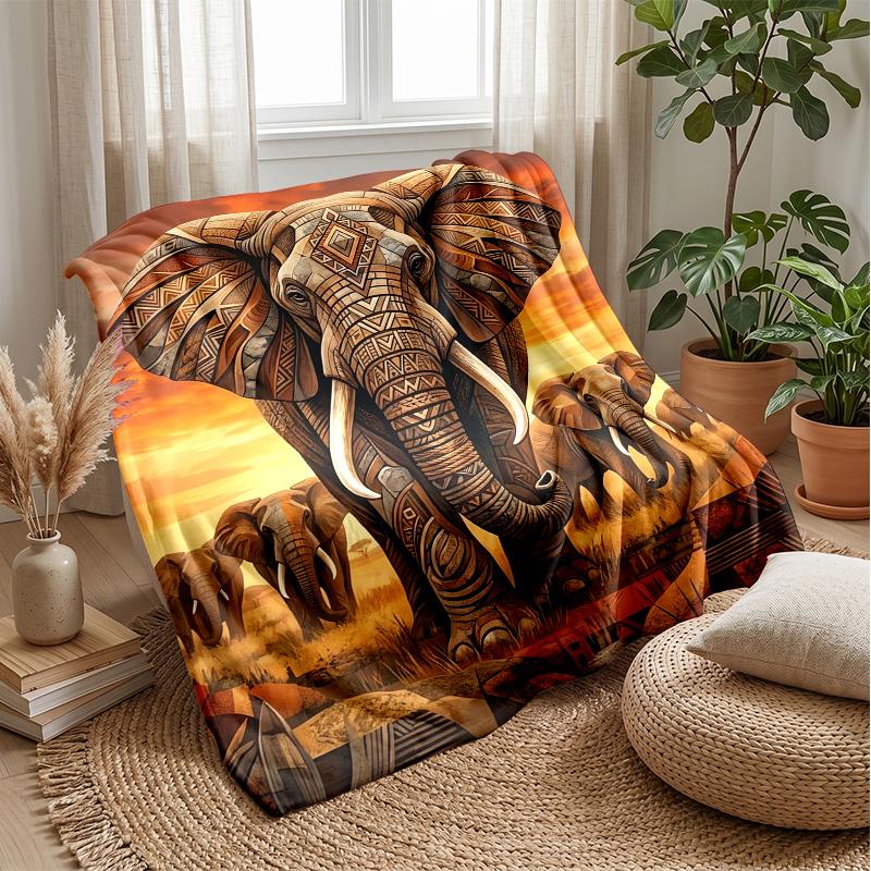 Flowered Elephant with Butterflies Theme Blanket Lightweight Warm Flannel Blanket Decorative Throw Blanket for Home Decoration