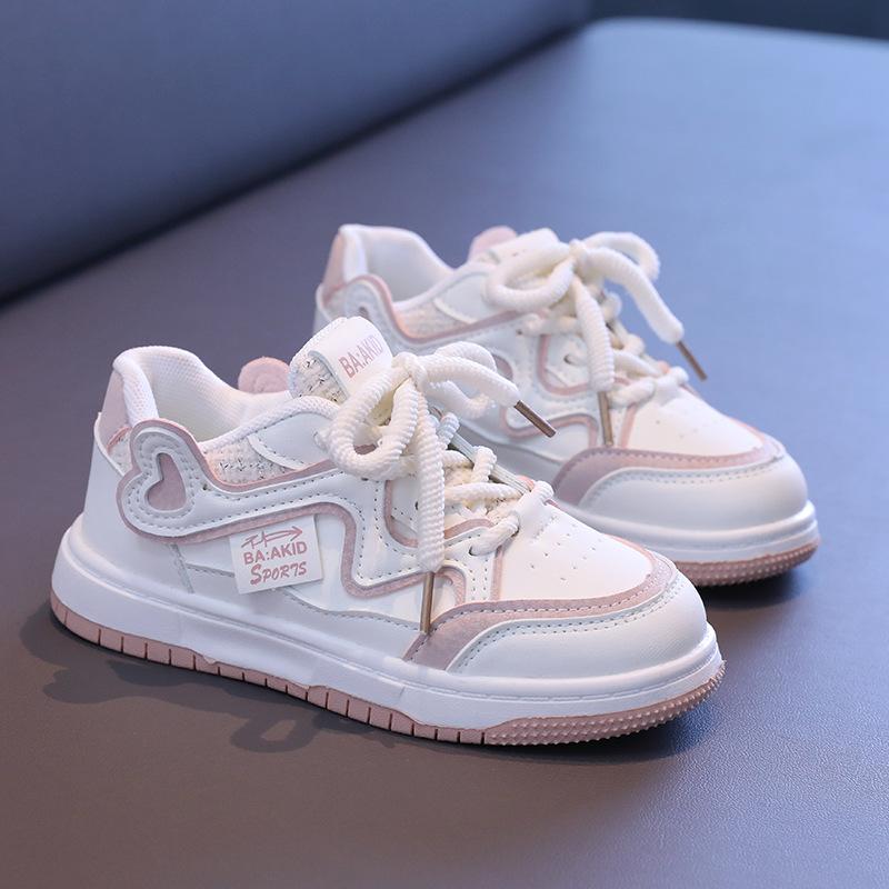 

Обувь для девочек 2025 новая весенне-летняя детская дышащая кожаная обувь для скейтборда для девочек среднего и старшего возраста, повседневные модные кроссовки для пап 30 розовый