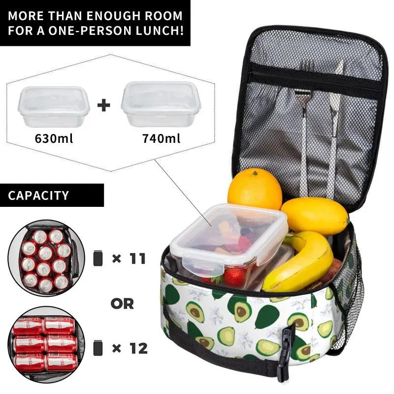 Süße Avocado-Print Isolierte Lunchtasche Wiederverwendbar Tragbar Wasserdicht Brotdose Thermokühler Oxford-Tragetasche für Reise Picknick