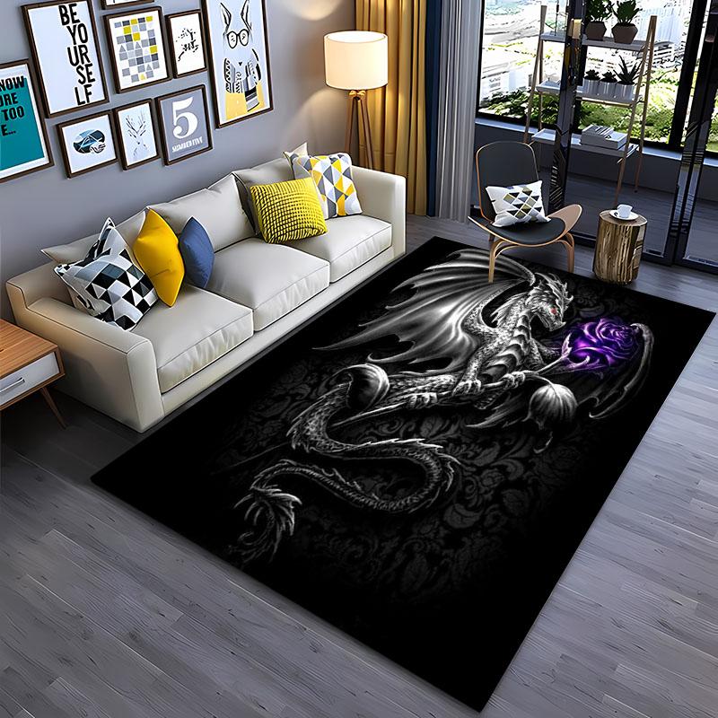 Alfombra grande con diseño de dragón de dibujos animados en 3D, alfombras para decoración de sala de estar y dormitorio, alfombrilla antideslizante para baño y cocina, regalo