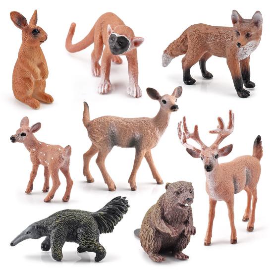 Animal Model Simulated PVC Home Decoration Beaver Anteater Squirrel Monkey White Tail Deer Fox Figurine for Children