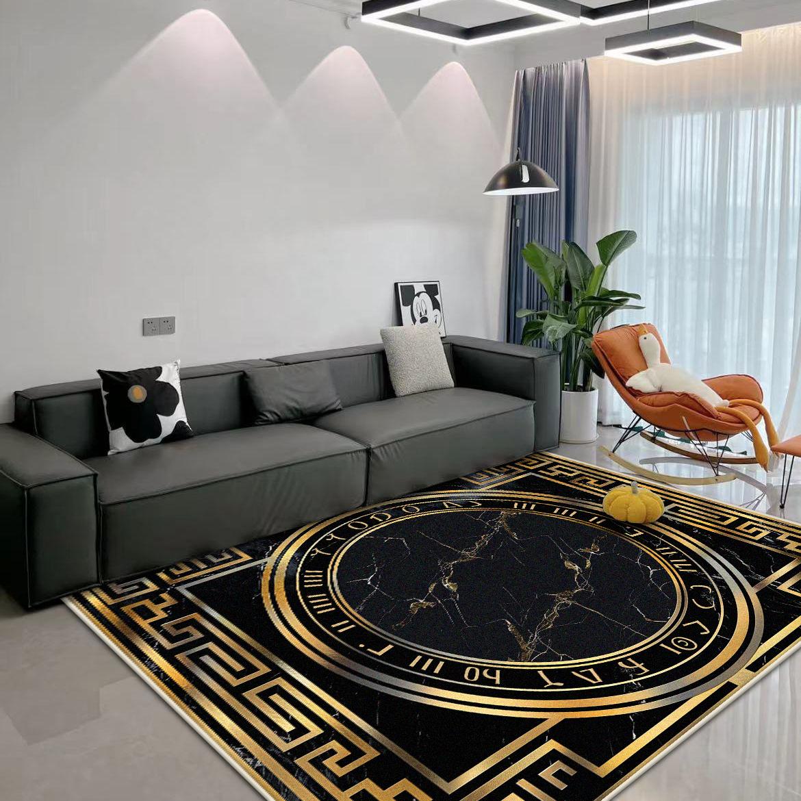 

Marble Style Antiskid Senior Carpet Living Room Golden Border Room Decoration Home Mats Easy Clean Dining Room Lounge Decor Rug 60x90cm