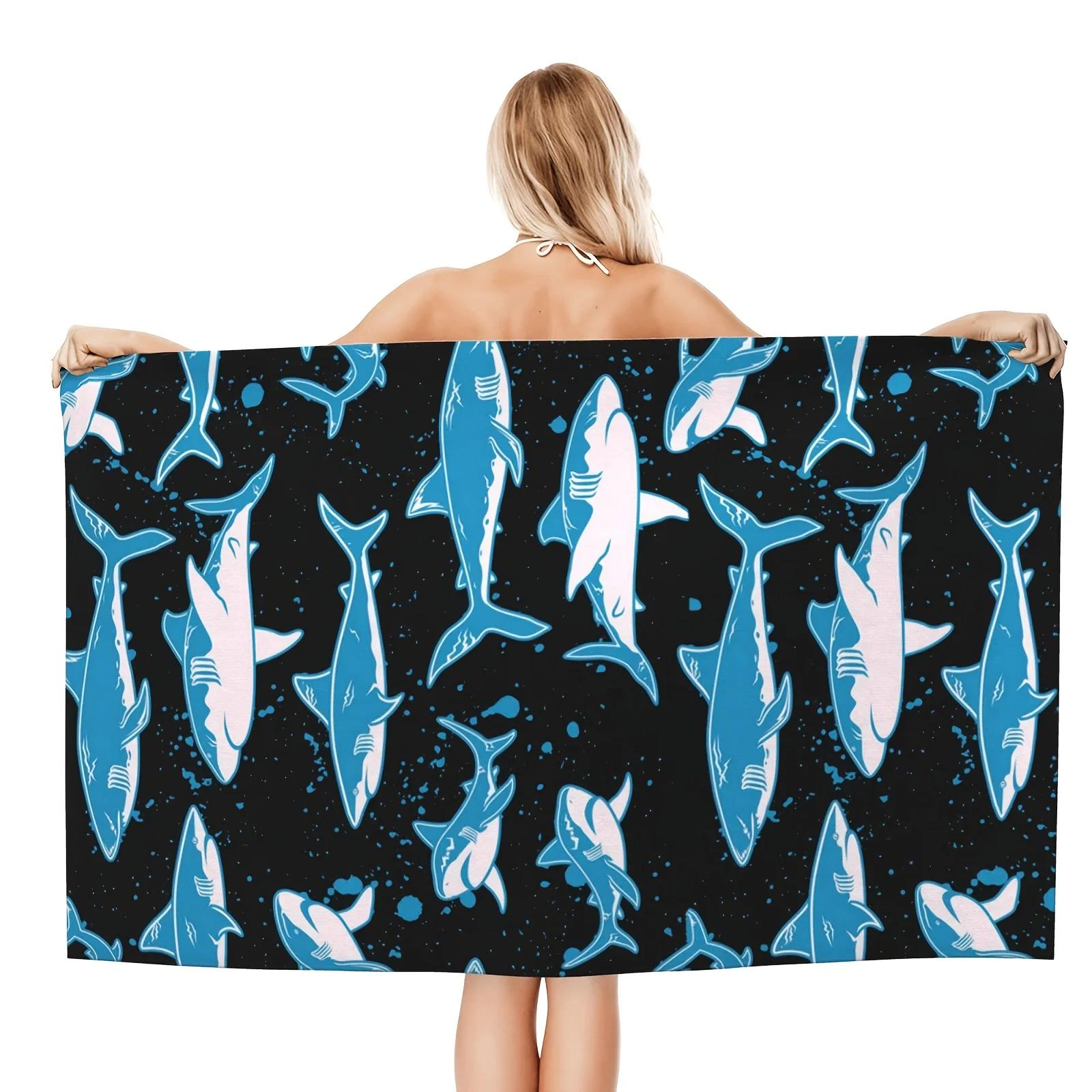 Textilien Blue 1Pc Shark Beach Towels Quick Dry Microfiber Soft And Absorbent Bath Towel Outdoor Travel, Beach Towel For Adults