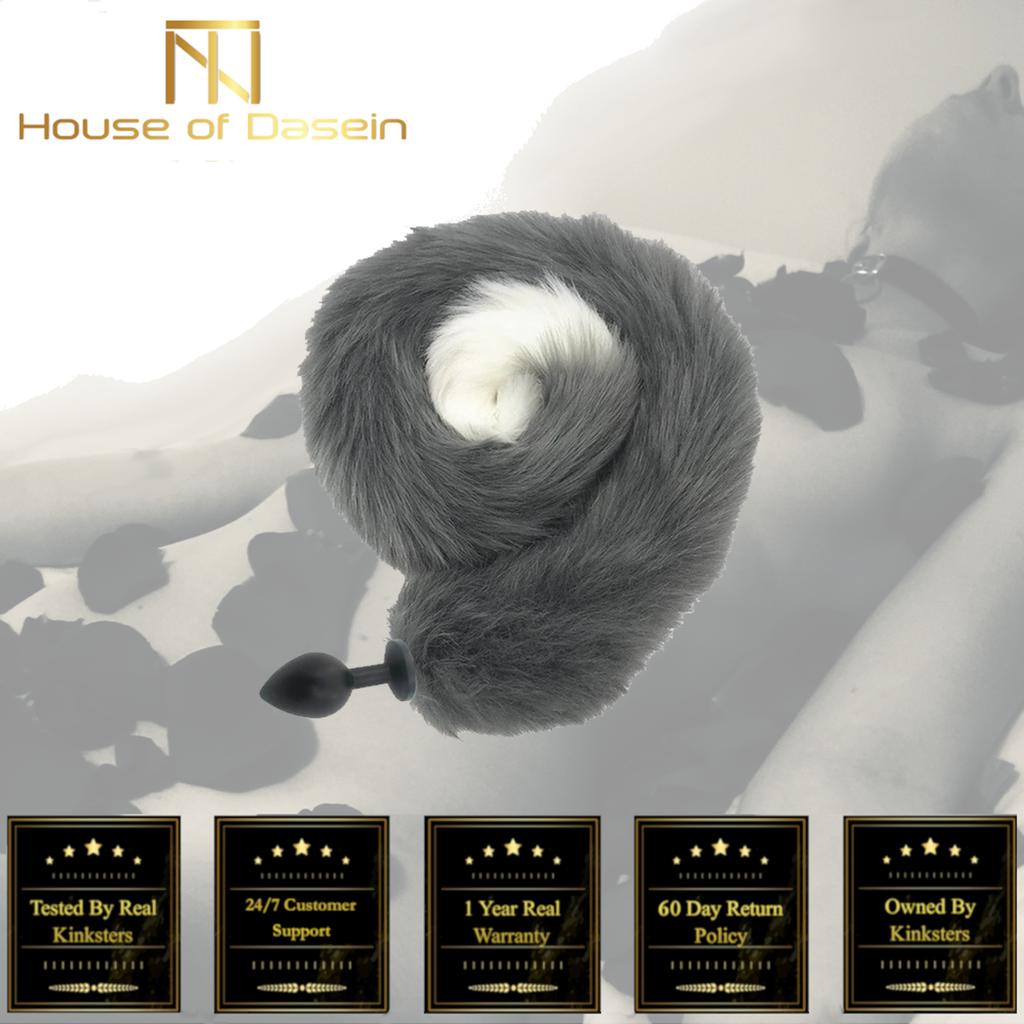 80Cm Long Grey White Fox Tail Cosplay Anal Butt Plug  Pet Play Butt Plug Tails