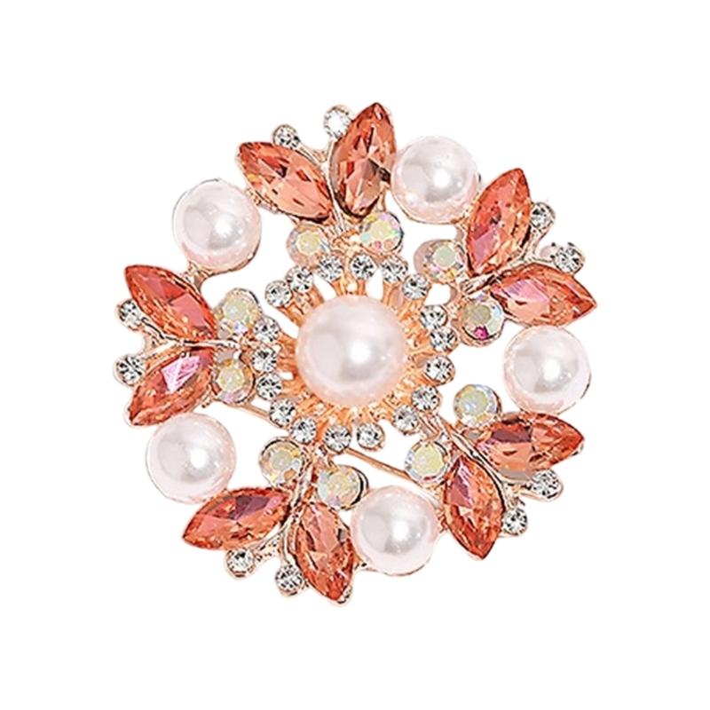 Elegant Crystal Pearls Flower Brooch For Women Vintage Rhinestones Scarf Pin Multi Purpose Jewelry Gift