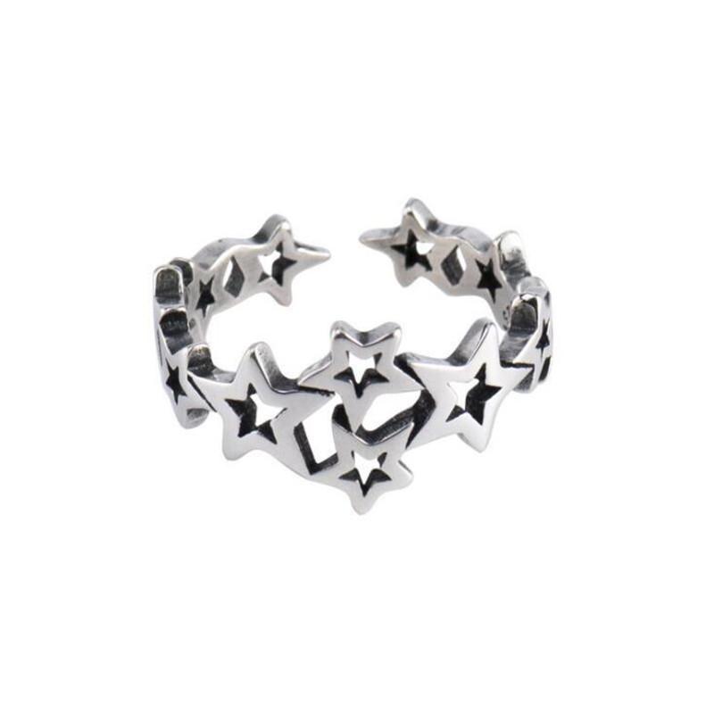New Arrival Popular Retro Star 925 Sterling Silver Jewelry Creative Hollow Stars Personality Simple Opening Rings TYB008