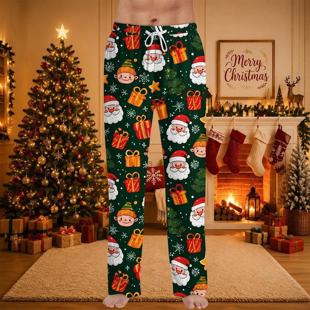 Men's Christmas Print Cozy Pajama Pants Holiday Sleepwear Bottoms for Winter