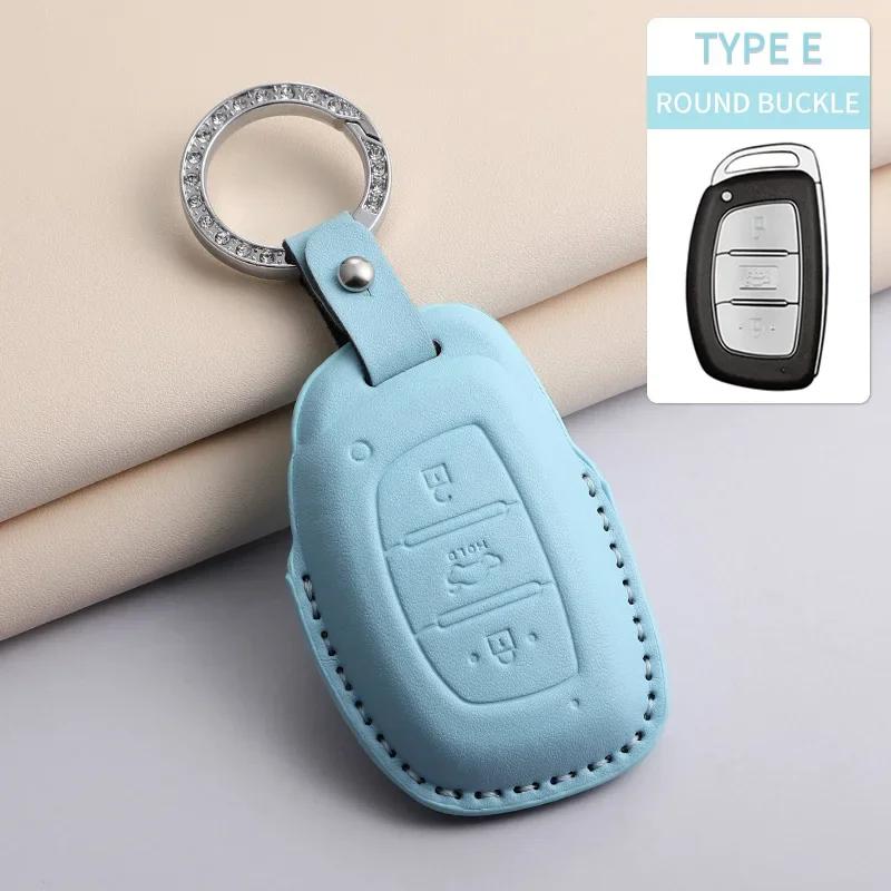 PU Leather Car Key Case Cover Holder Keychain Protective Shell for Hyundai Creta Ix35 Ix45 I10 I30 I40 Remote Key