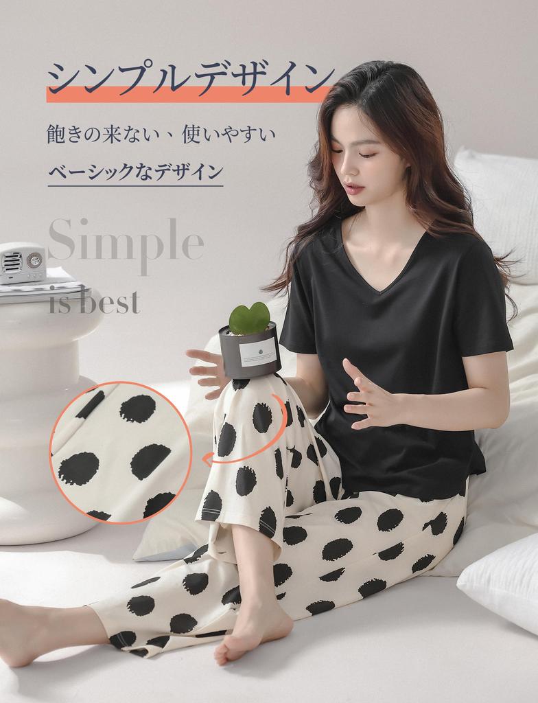 MiniZaru Loungewear Pajama Short Cute Cotton Stretch Perfect for Spring and Summer Women's Set, Sleeves, Fabric,