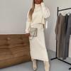 2024 Women's Solid Color Semi-High Neck Knitted Slim-Fit Long Dress Set