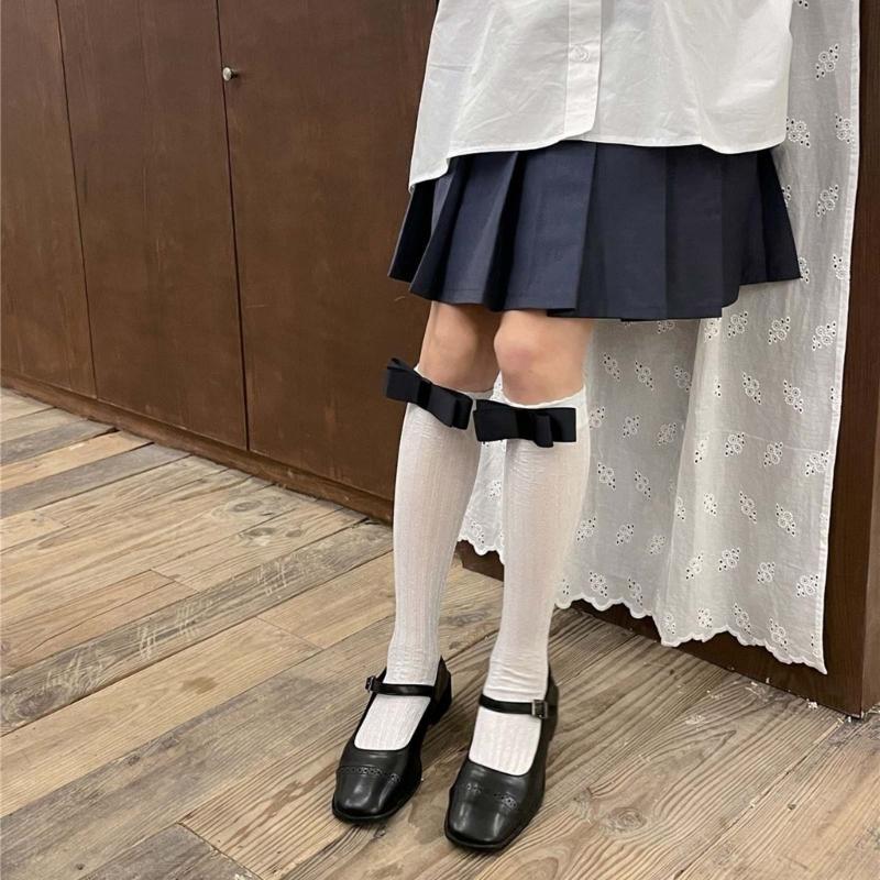 Delicate Women Girls Lace Calf Socks Spring Summer Calf Socks Under Knee Stocking Antiskid Bowknot Decor Knee Sock