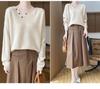 Women's V-Neck Cable Knit 100% Wool Sweater - Autumn/Winter, Solid Color, Loose Fit, Long Sleeve, Cozy Cashmere Layer