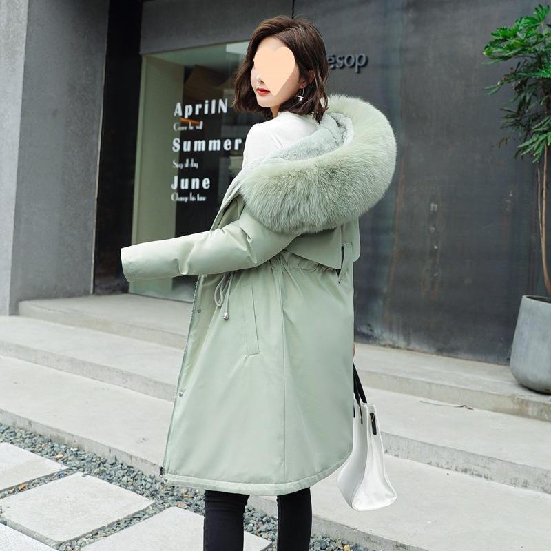 

Женская зимняя куртка средней длины из бархата и толстого хлопка в корейском стиле - большой размер XL