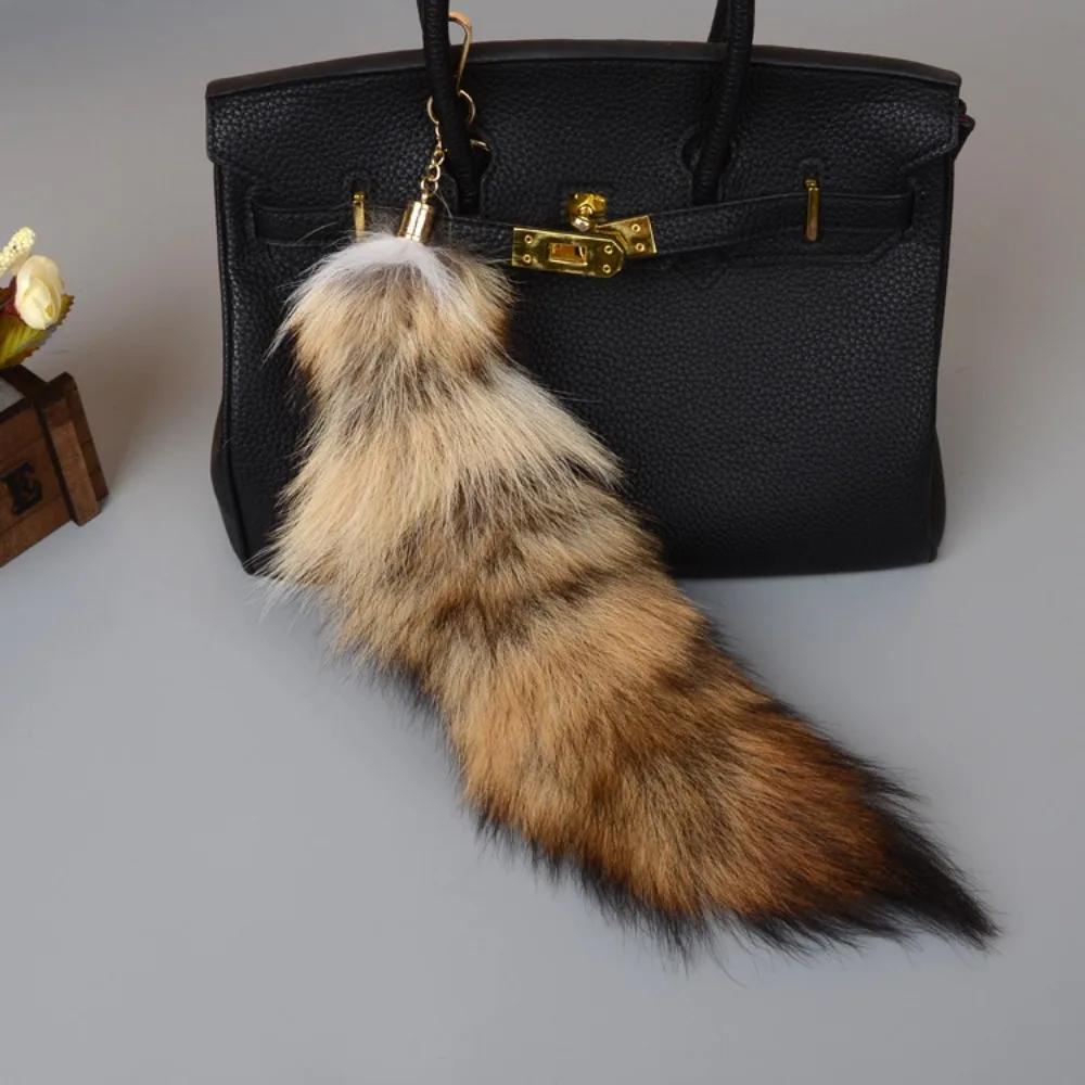Fashion 40cm Fox Tail Keychain COS Performance Props Beautiful Tassel Key Rings Chain