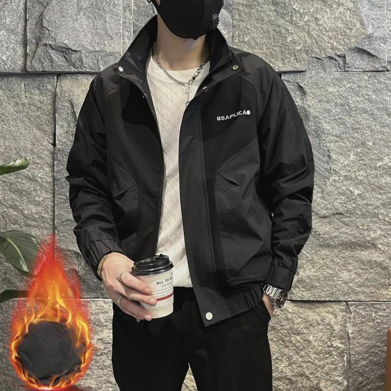 Autumn and Winter Handsome Work Jacket Men's New Trendy Embroidered Casual Cotton Stand Collar Jacket Men's Clothing