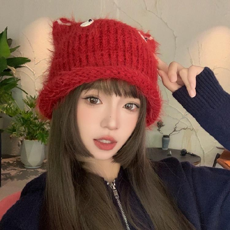 Crochet Cats Ear Hat for Women and Girl Popular Knitted Beanies Hat Soft Pullover Hat for Casual Outdoor Sport Headpiece
