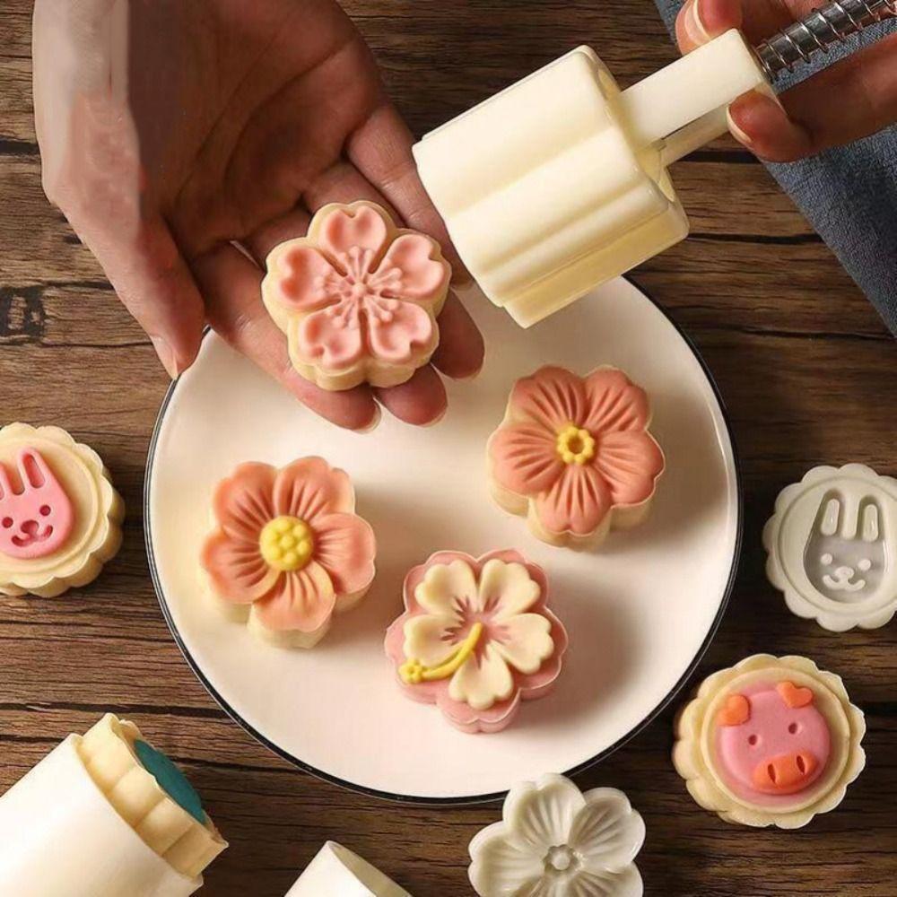 Hand-pressed Cookie Stamp Mould Flower-shaped Pastry Making Tools  Mid-Autumn Festival