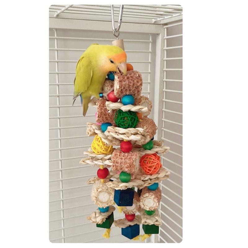 Bird Toy Parrots Chewing Toy Birdcage Block Tearing BiteToy Small Medium Birds Cage Wooden Puzzle for Lovebirds Conures