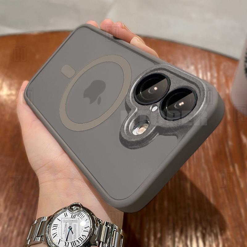 New Black Frosting Translucent Antiskid Case for iPhone 16 15 14 13 12 11 Pro Max Plus Lens Protect Magsafe Magnetic Matte Cover