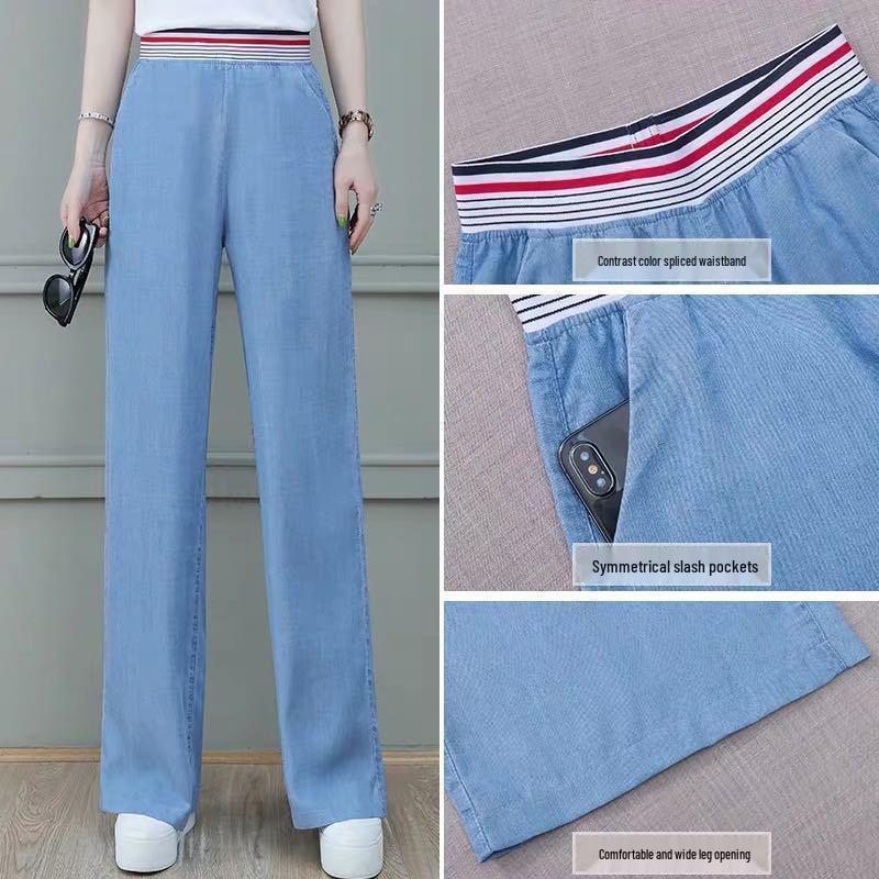 Pantalones de Pierna Ancha de Denim Tencel de Cintura Alta para Mujer - Seda de Hielo, Edición Verano 2026