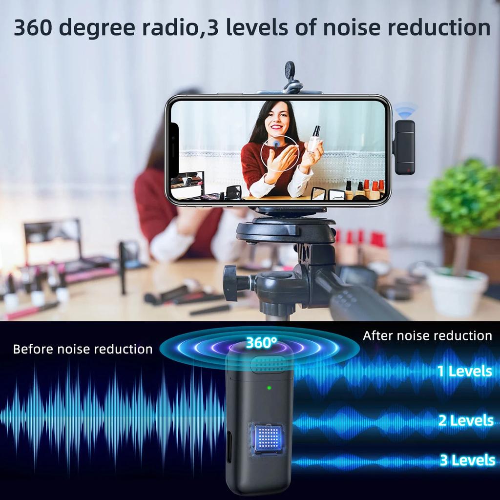 2In 1 Wireless Lavalier Microphone Lapel Mic With Digital Display Charging Case For Type C Recording Intelligent Noise Reduction Audio Video Recording
