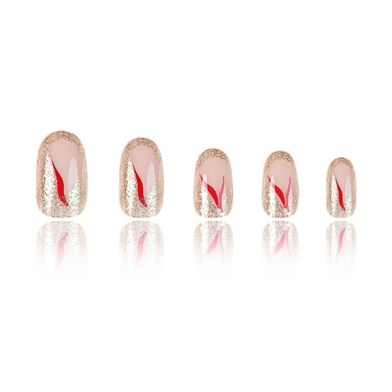 24x Uñas Postizas Otoño Invierno Forma de Almendra Cobertura Completa Uña Falsa Brillante Uña Adhesiva Uña Acrílica Brillante