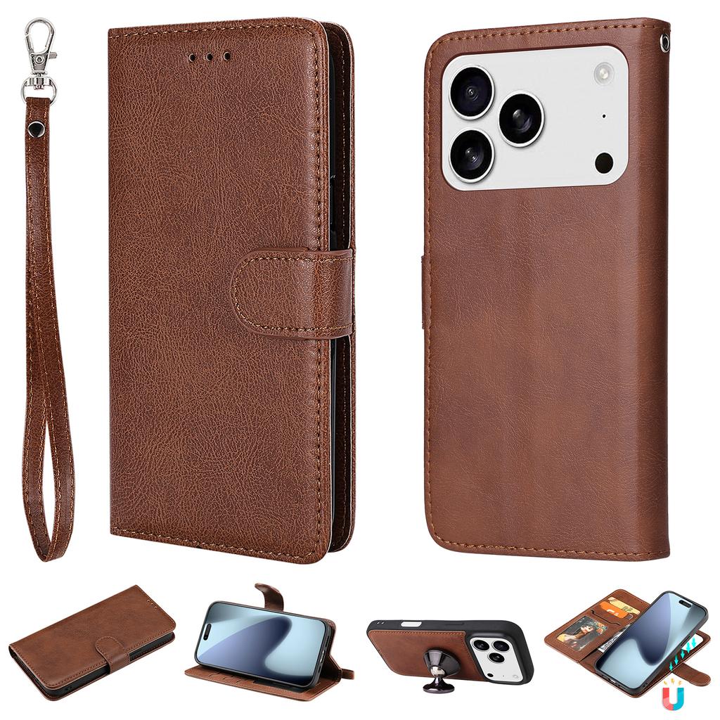 For iPhone 17 Pro Case 2 In 1 Detachable Magnetic Leather Wallet Mobile Cover with Strap