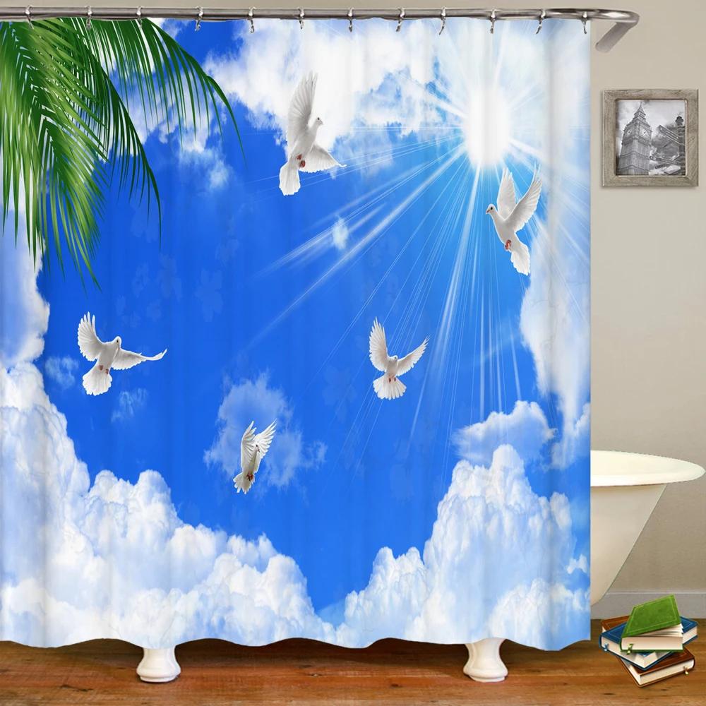 Natural landscape Blue Sky White Clouds Shower Curtains Bathroom Curtain Frabic Waterproof Polyester Bath Curtain with Hooks
