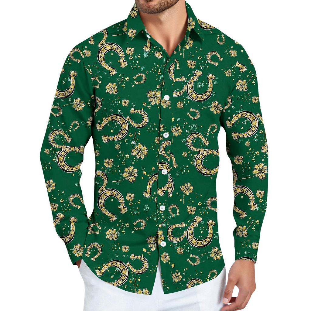 Pánská košile s vánočním potiskem, dlouhý rukáv, na knoflíky