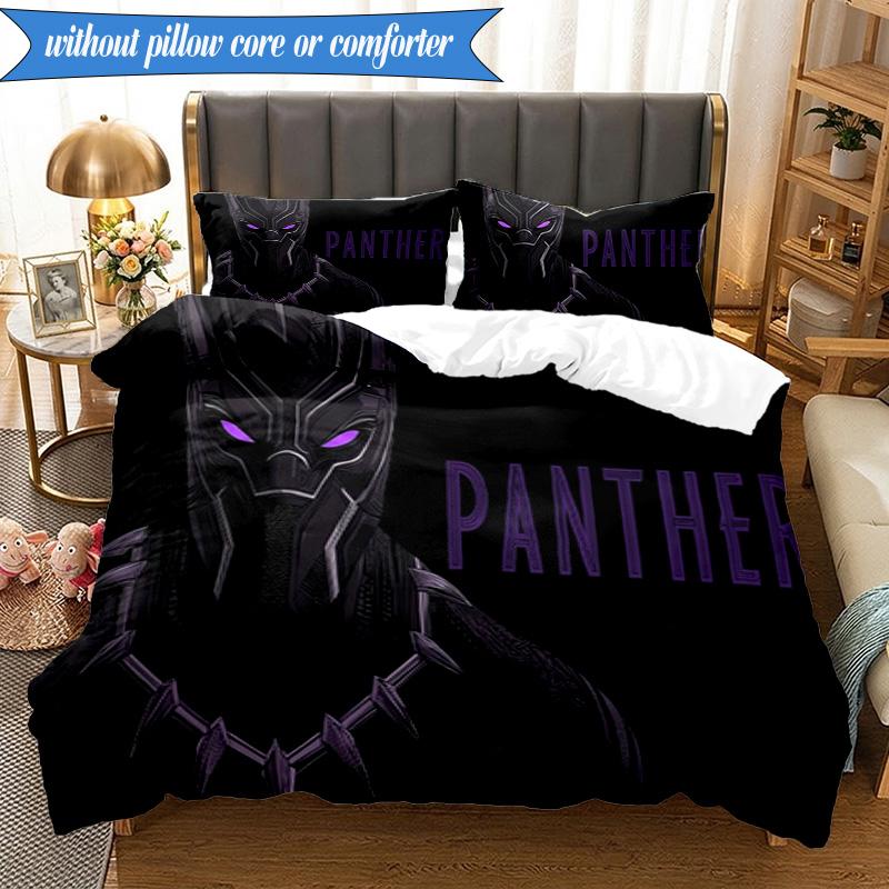 3PCS Black panther Printed Bedding Set For Bedroom dormitory,  Includes 1 Duvet Cover & 2 Pillowcases for All Seasons Home Decor Fan gifts