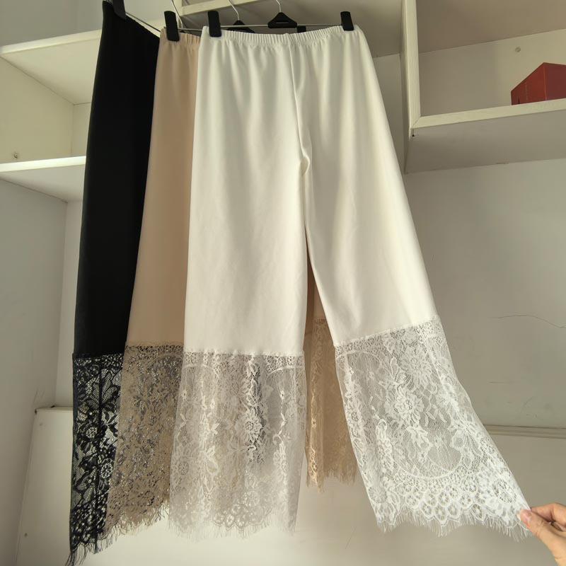 Leggings Hanfu Corti 7/10 da Donna in Pizzo e Pile - Strato Interno Caldo Stagionale Anti-esposizione