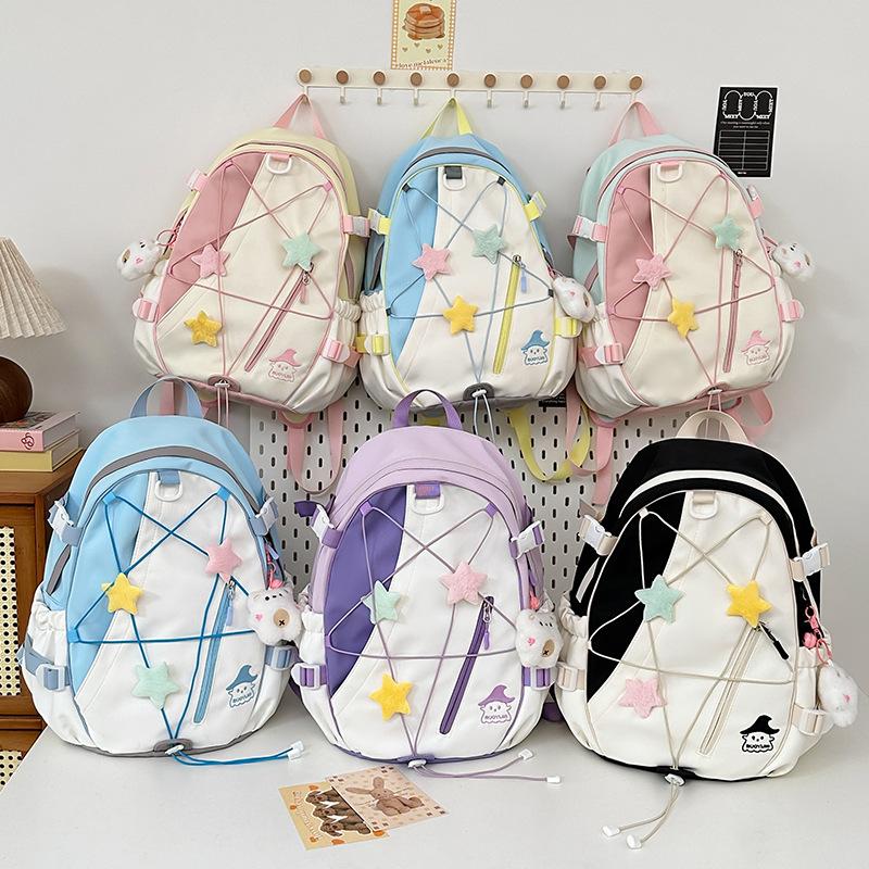 Junior High School Student Schoolbag Color Block Women Large Capacity Backpack