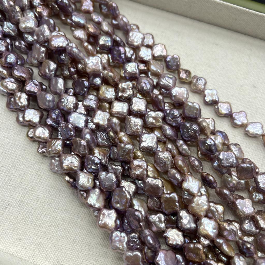 1String, Purple Natural Freshwater Pearl, Handmade Four-Leaf Clover Pearl Beads for Jewelry Making DIY Necklace Accessories, Mother's Day Gift 36cm