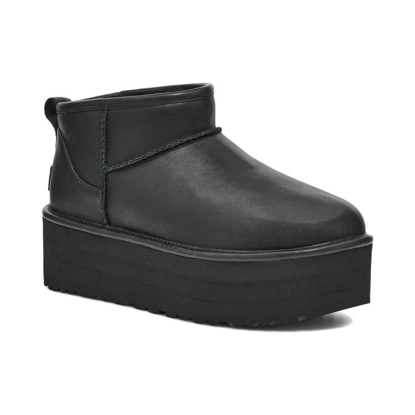 UGG Classic Ultra Mini Platform Boot Black Leather (Womens) Women Sneakers 1141510-BLLE