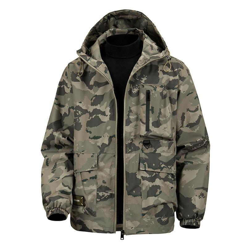 Европейский размер Камуфляжная рабочая куртка с капюшоном Мужская Новая Свободная Повседневная Мужская Верхняя одежда XS (European code)
