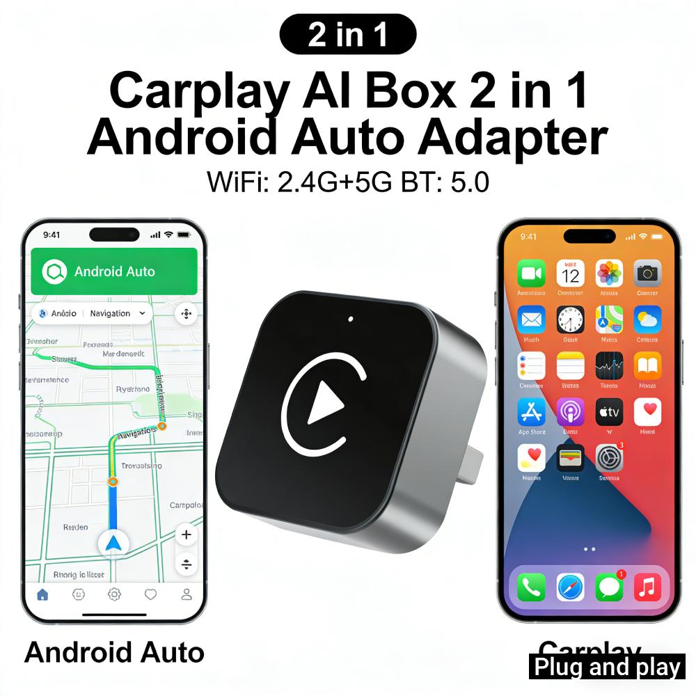 Mini CarPlay Adapter 2-in-1 Wired To Wireless CarPlay Android Auto Adapter Auto Connect for Factory Wired CarPlay/Android Auto
