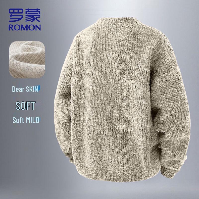 ROMON Men's Faux Two-Piece Round Neck Pullover Sweater